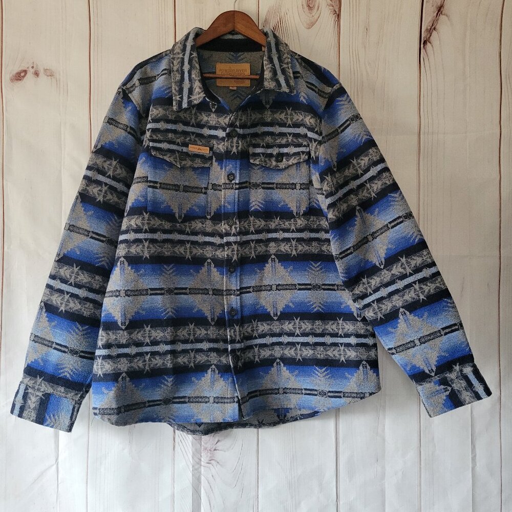 Powder River Outfitters Boot Barn Men XL Blue Southwestern Print Wool Blend